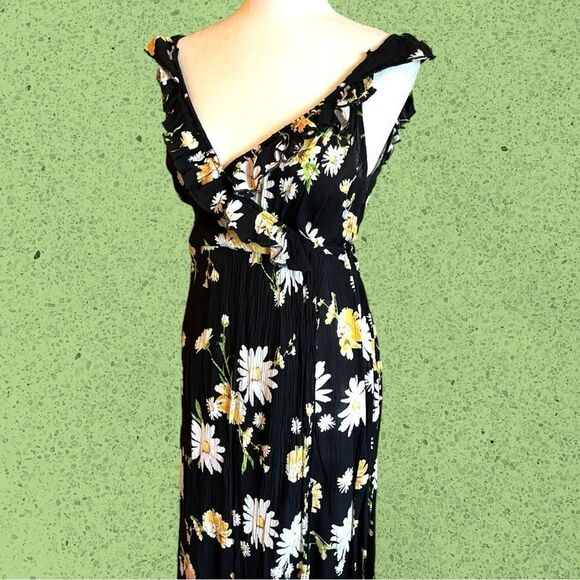 Patrons of Peace black midi wrap sundress daisy floral ruffles - Picture 2 of 15